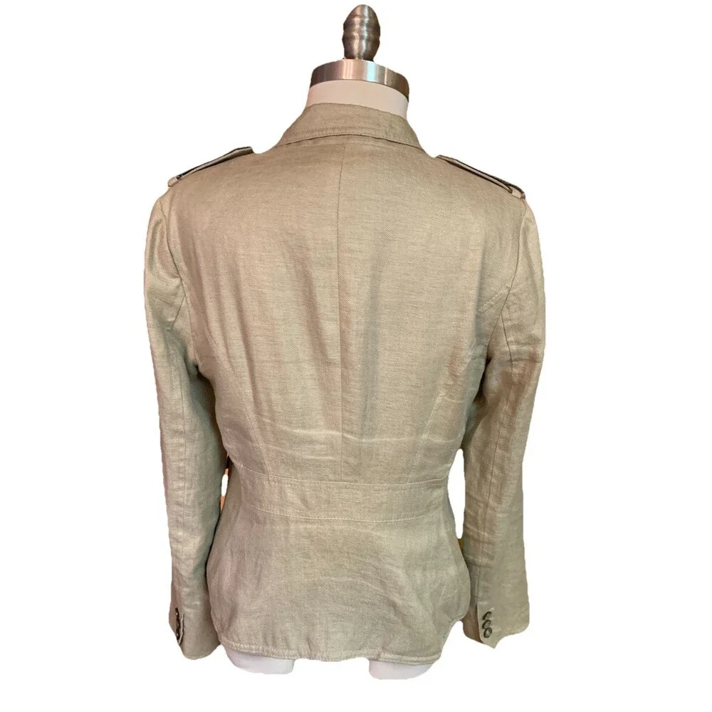 The Limited Linen Blazer Jacket Medium Career Office Khaki Epaulettes Peplum